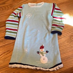 Zackali 4 Kids dress-size 5/6- blue with snowman-knit dress-MUST HAVE!